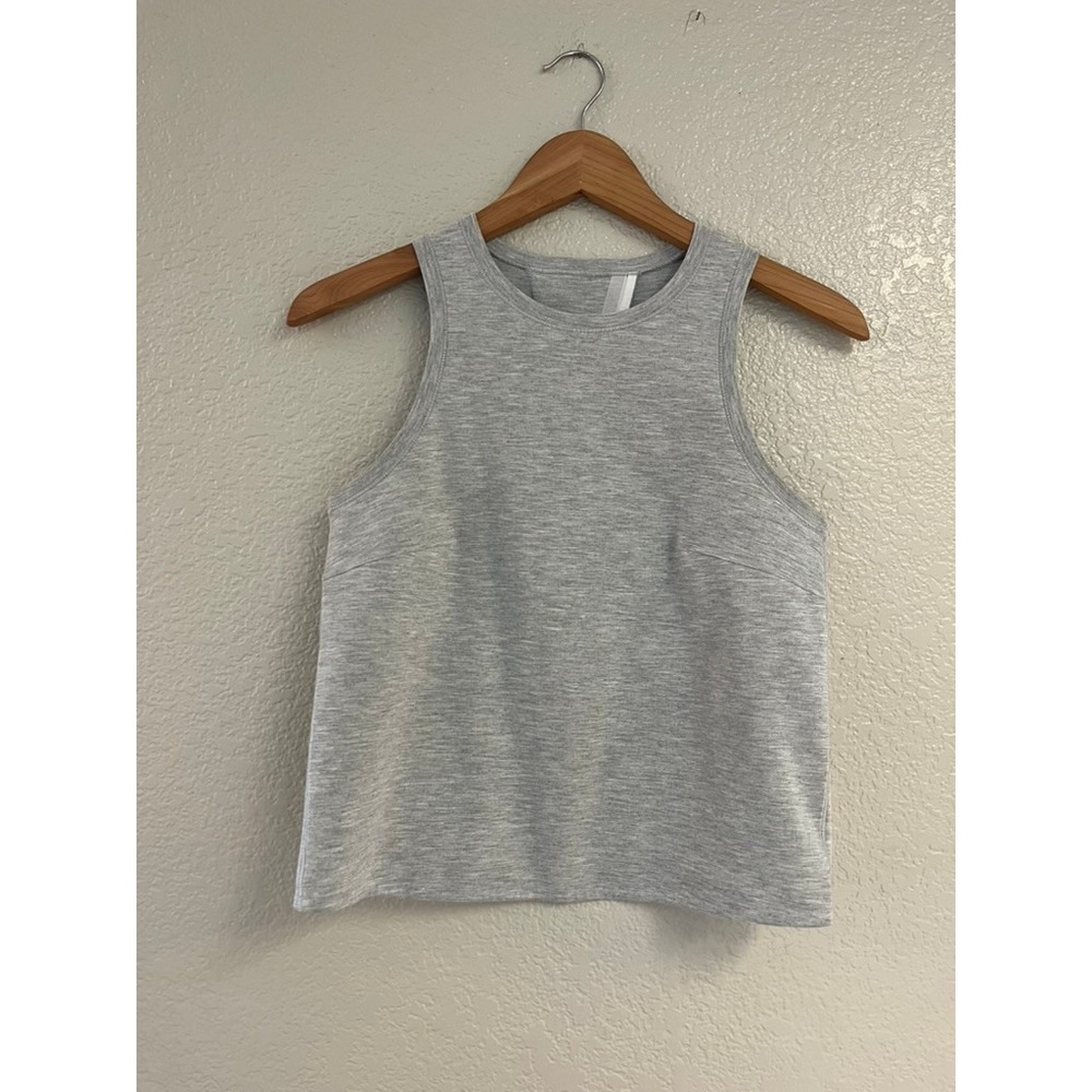 Lululemon Heathered Gray High Neck Split Back Tank Top Women Athletic Crop Yoga